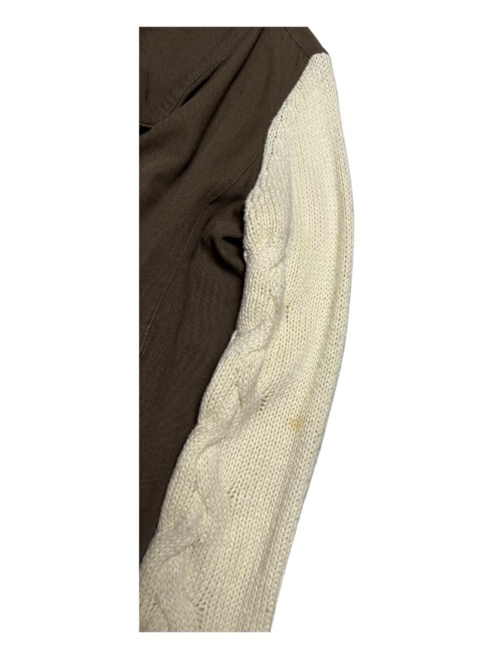 ELLISON Khaki Knit Sleeve Luxury Designer Casual Sweater Jacket Shacket Womens L - Picture 7 of 7